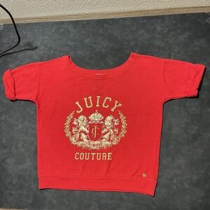 Juicy Couture Vintage Y2K Red Sparkle Glitter Bling Crest Shirt Top Womens